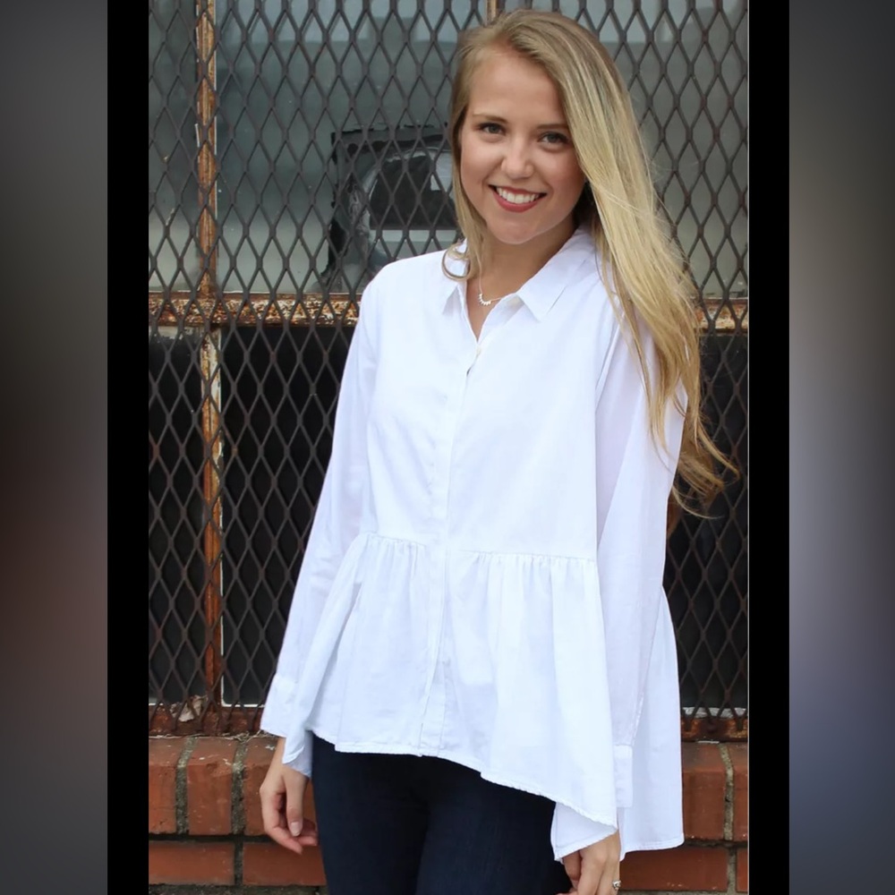 Tulip Prairie Peplum Button Down Blouse Shirt